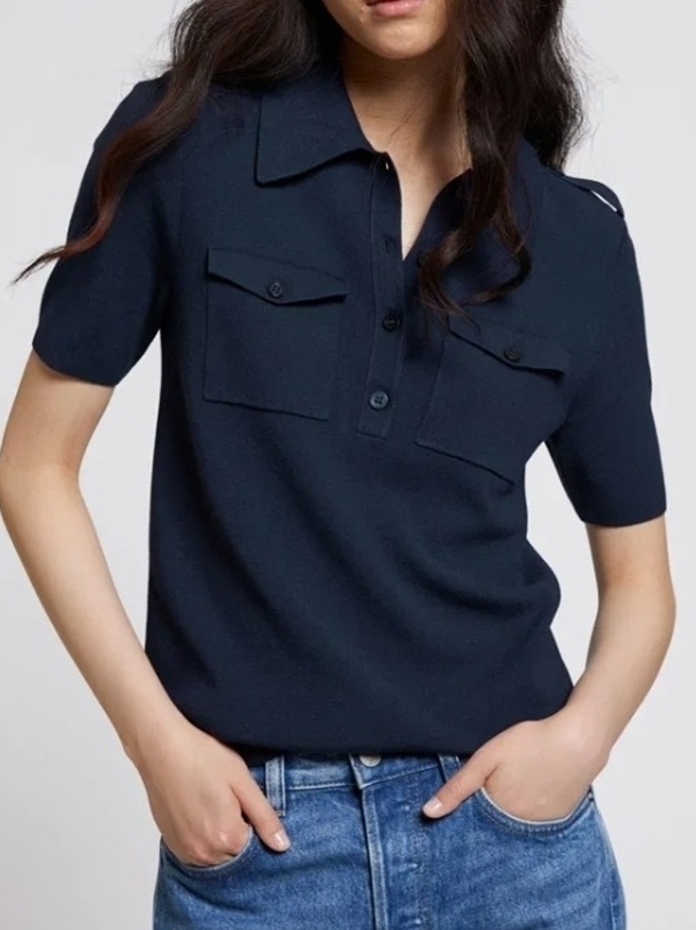 Women's Short Sleeve Navy Polo Top